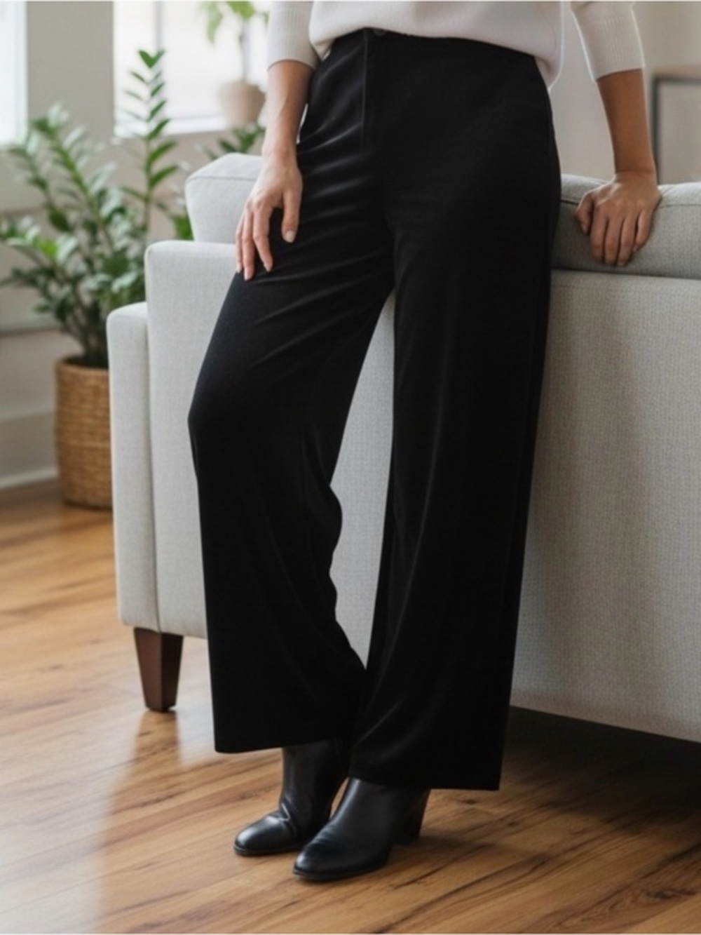 🫶🏻 Alfani Pull On Black Velvet Wide-Leg Ponte Pants